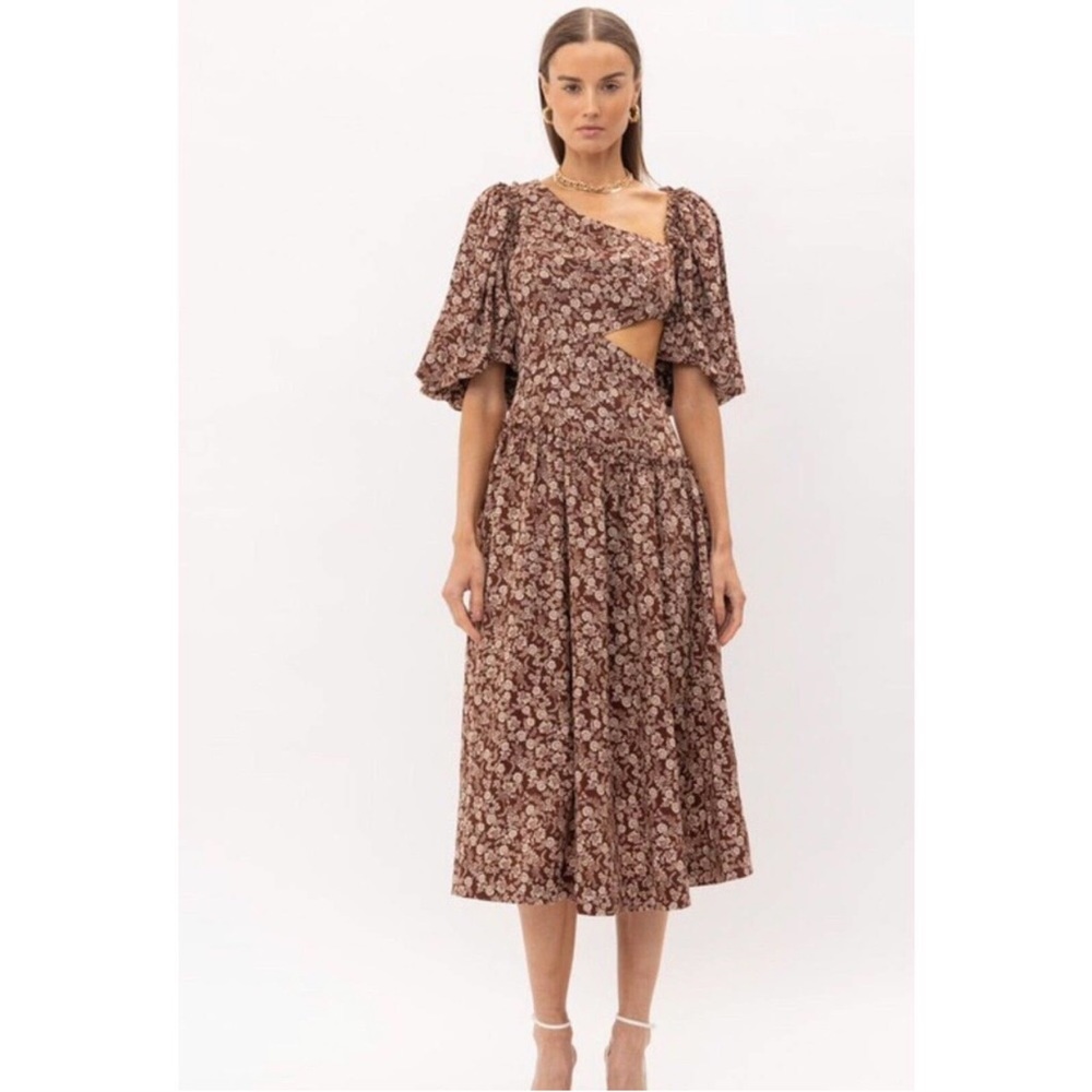 NWT Sofie The label flora brown floral cut out midi dress size small